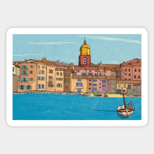 Harbour View St Tropez France Retro Inspired Style Illustration Magnet